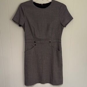 Ann Taylor Black and White Patterned Mini Dress with Enamel Buttons